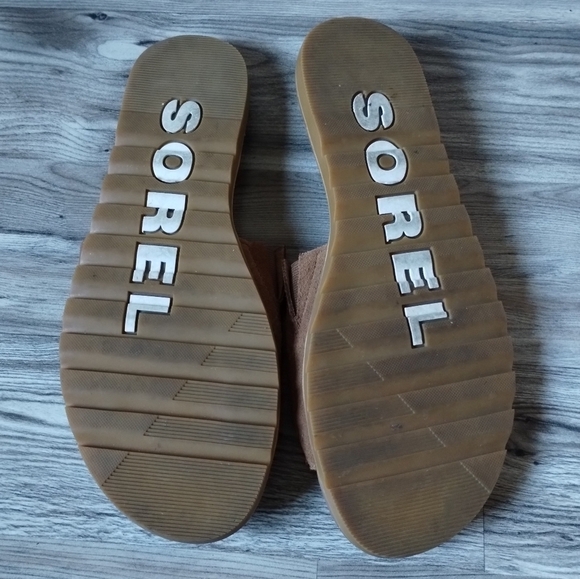 Sorel Ella II Block Slide Tan Suede and Leather Sandals Size 8.5 - Picture 4 of 6